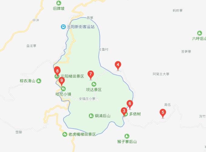 元阳县主要梯田分布地图